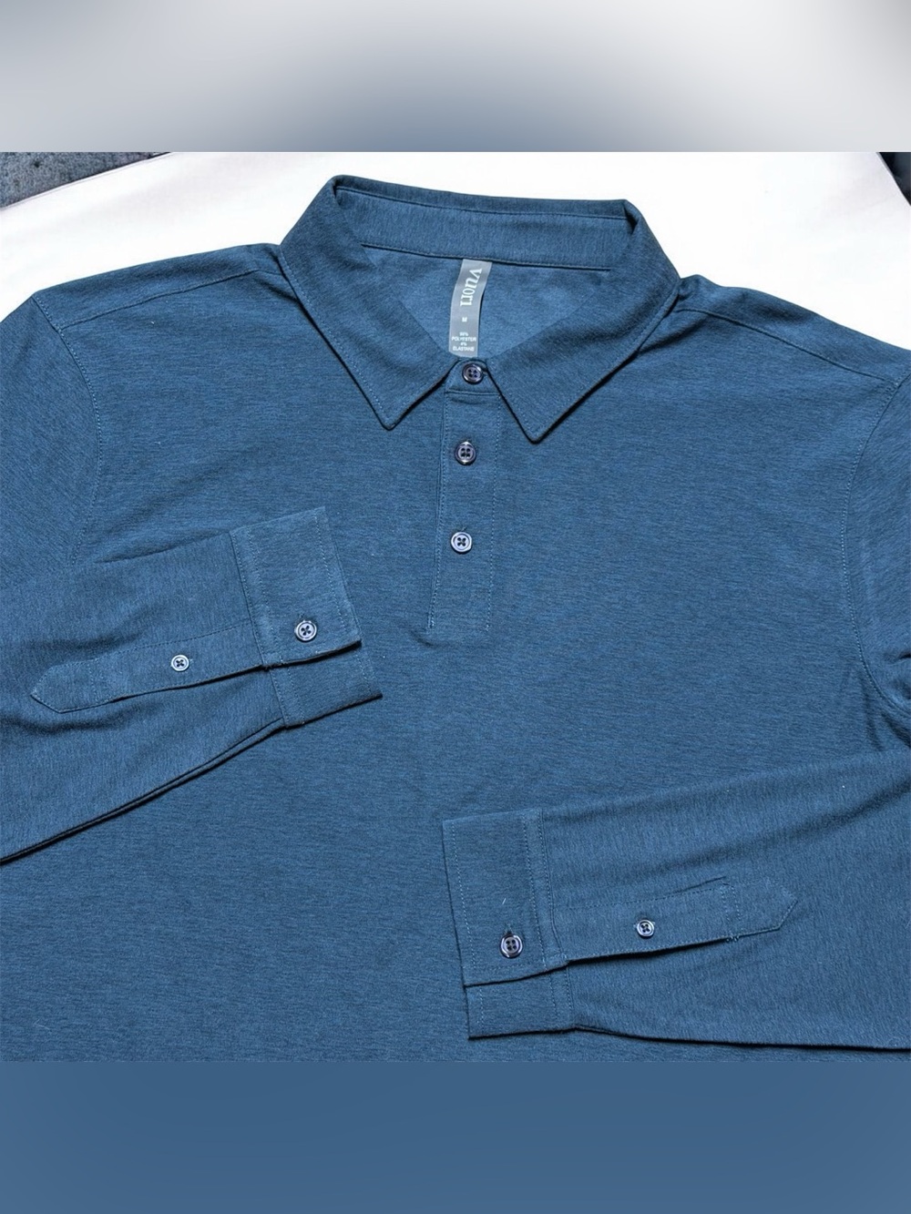 Vuori Strato Tech Long Sleeve Performance Polo Shirt Navy Heather Medium #V1006